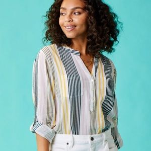 CARVE DESIGNS Dylan Gauze Shirt Multistripe Organic Cotton Popover Size Medium